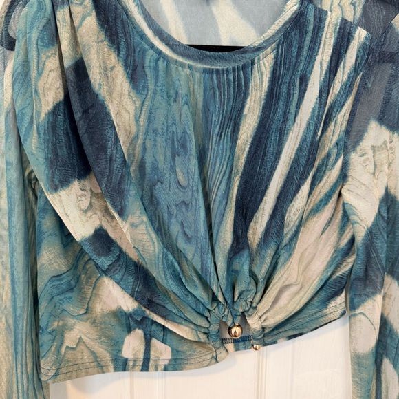 Fashion Nova Teal and Navy Patterned Crop Top - Picture 6 of 14